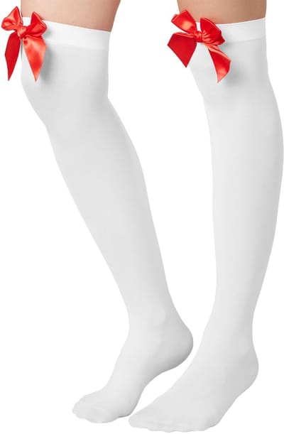 dressforfun - Overknee-kousen met rode lus - verkleedkleding kostuum halloween verkleden feestkleding carnavalskleding carnaval feestkledij partykleding - 303447