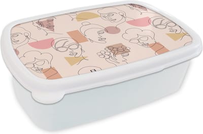 Broodtrommel Wit - Lunchbox - Brooddoos - Line Art - Gezicht - Vrouwen - Patronen - 18x12x6 cm - Volwassenen