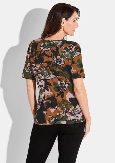 Shirt van aangename viscose - zwart / terracotta / kaki / gedess. - Gr. 40 van Goldner Fashion