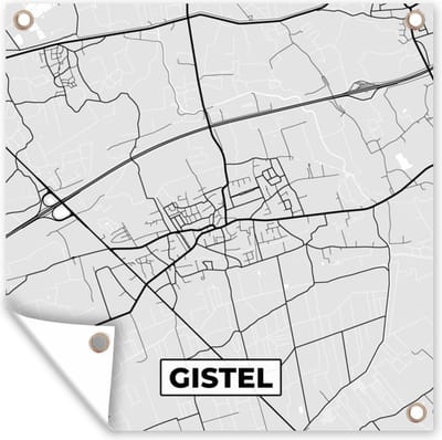 Tuin poster Stadskaart – Plattegrond – België – Zwart Wit – Gistel – Kaart - 200x200 cm - Tuindoek