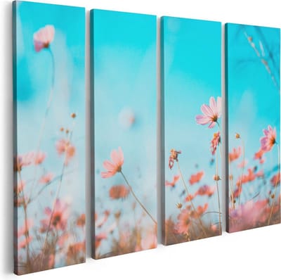 Artaza Canvas Schilderij Vierluik Paarse Kosmos Bloemen - 80x60 - Foto Op Canvas - Canvas Print