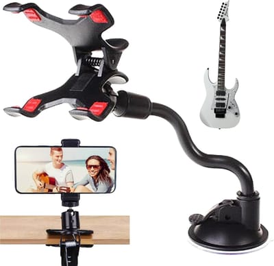Telefoonhouder Gitaar - Zwanenhals Beugel - Muziek Oefenen - Zuignap Bevestiging - 20 x 8 x 8 cm - Zwart