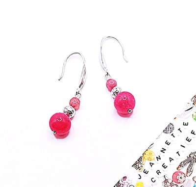 Jeannette-Creatief® - Zilver - Roze Jade 03 - Oorhangers - Oorbellen Dames - Oorbellen Zilver - 925 Sterling Zilver - Natuursteen - Roze Jade Kralen 4 mm en 8 mm - Zilverkleurige Electroplated Lavakralen - Kralen - Valentijn