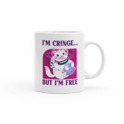 I’m Cringe But I’m Free Grappige Kat Astronaut Mok – Schattige Ruimte Meme Keramische Koffiemok – 330 ml