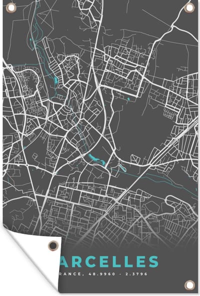 Muurdecoratie Sarcelles - Frankrijk - Plattegrond - Kaart - Stadskaart - 120x180 cm - Tuinposter - Tuindoek