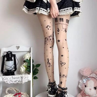 Dames Nieuwe Muzieknoot Zwarte Huid Kous Symbool Print Lolita Panty Kousen Kousen Club Feest Panty Y2K Kousen One Size gray