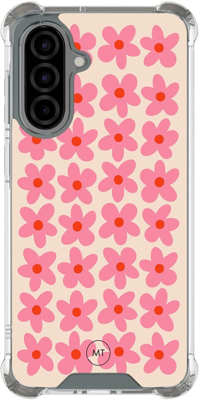 Hoesje (shockproof) geschikt voor Samsung Galaxy A56 - Retro Blooms - Extra sterke case - TPU/polycarbonaat - Bloemen - Roze, Transparant