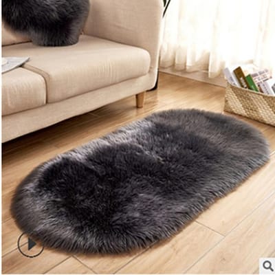 Grote Ovale Witte Faux Fur Vloerkleden Grote Ovale Kunstschapenvacht Langharig Tapijt Vloer Wol Pluizige Zachte Mat Slaapkamer Voor Woonkamer 40*60cm donkergrijze kleur