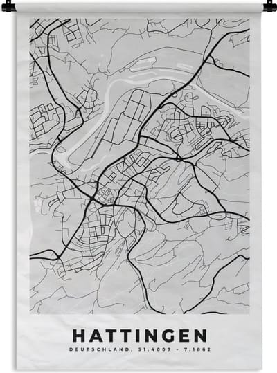 Wandkleed - Wanddoek - Stadskaart - Hattingen - Plattegrond - Kaart - Duitsland - 120x180 cm - Wandtapijt