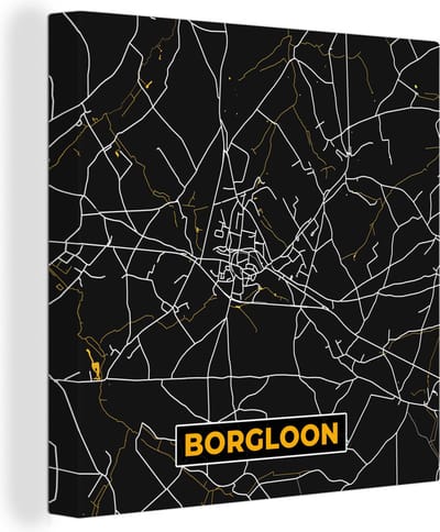 Canvas Schilderij Kaart - Borgloon - Goud - Stadskaart - Plattegrond - 20x20 cm - Wanddecoratie