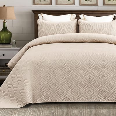 Famanu - Moderne sprei 240x260 cm beige, microvezel bedsprei met geometrisch patroon en 2 kussenslopen