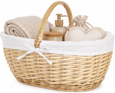 CM Rieten mand met hoog handvat - naturel riet - 50 x 33 x 35 cm - opbergmand - binnenkant bedekt met stof