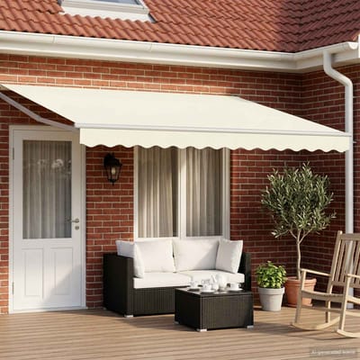 vidaXL - Handbediende - luifel - met - LED's - Crème - en - Wit - 4 - × - 3 - m