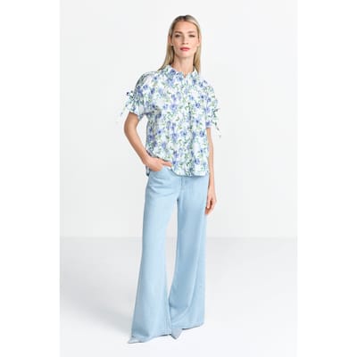 Rich & Royal Printed Cotton Blouse With Details Palace Blue Size: 34 | Blouses Outlet | Dames | Blauw