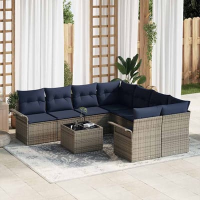 vidaXL - Tuinbank - Set - 9 - st - 10-Aantal - zitplaatsen - Grijs - en - Marineblauw