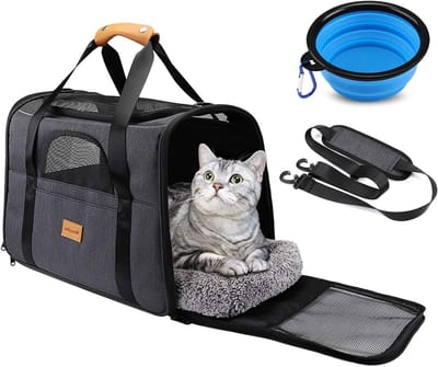 Draagtas voor Huisdieren - Reiskennel Kat Hond - Reizen met Huisdier - Opvouwbaar Zachtzijdige - 43x30x21 cm - Zwart