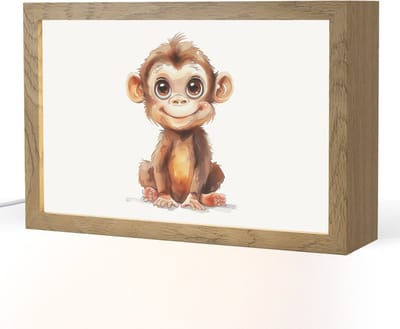 Nachtlampje 30x20 cm - Kinder lampje - Aap - Baby - Jungle dieren - Tafellamp kinderkamer - Slaapkamer lamp - Bedlamp kinderen - Kinderlampje stopcontact - Wandlamp babykamer - Nachtlampjes