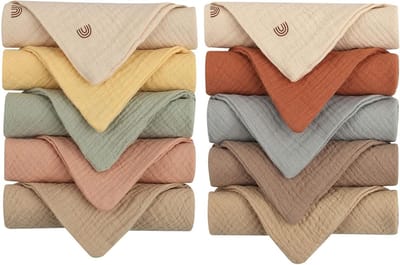 10 Stuks Muslin Doeken voor Baby's, 23x23 cm, Zachte Burp Doeken en Gezichtsdoeken van Katoen