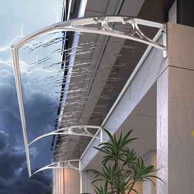 Raamluifel Deurluifel - Regenkap Afdak - Bescherming Buiten - Drukbestendig Polycarbonaat - 60x480cm - Transparant Zilver