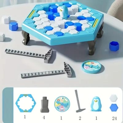 Red Pinguïn IJs Klop Spel, IJsbreker Klop en Demonteer Muur Bordspel Nieuwigheid Spel Interactief Speelgoed blauw