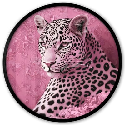 Poster in lijst Rond - Fotolijst 40x40 cm - Posters - Panter - Luxe - Roze - Ronde posterlijst zwart - Decoratie - Wanddecoratie woonkamer - Muurdecoratie slaapkamer