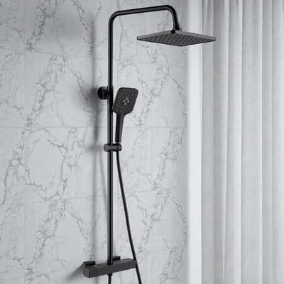 Auralum Max Regendouche met Thermostaatkraan - Doucheset Zwart - 12 inch XL Douchekop - Handdouche met 3 Stralen- Messing Regendoucheset - Verstelbare Hoogte - Zwart