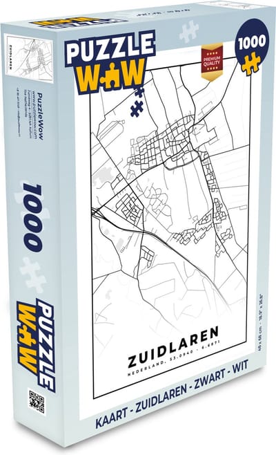 Puzzel Kaart - Zuidlaren - Zwart - Wit - Legpuzzel - Puzzel 1000 stukjes volwassenen