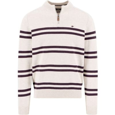 Fynch-Hatton Trui Troyer Zip Striped Supersoft Cotton New Off White / male