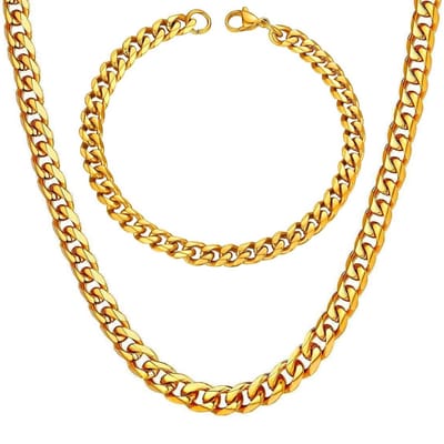 Ketting + Armband Set - Cuban Link Dikke Schakel - Goud kleurig - 5mm - Kettingen Armbanden Sieraden Set Heren - Vaderdag Cadeau Geschenk