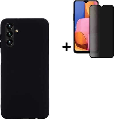 MoDo hoesje Geschikt voor Samsung Galaxy A13 5G - Siliconen Back Cover - Zwart met privacy screenprotector