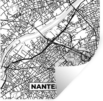 Muurstickers - Sticker Folie - Frankrijk - Kaart - Nanterre - Plattegrond - Stadskaart - Zwart wit - 100x100 cm - Plakfolie - Muurstickers Kinderkamer - Zelfklevend Behang XXL - Zelfklevend behangpapier - Stickerfolie