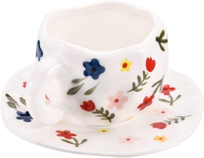 Schattige roze keramische koffiemok voor vrouwen met schotel, vaatwasser- en magnetronbestendig, perfect voor latte, thee en melk, 10oz/300ml