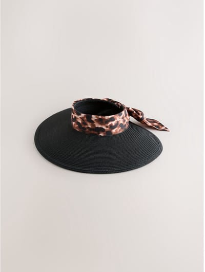 Next - Dames - Raffia zonneklep met sjaaldetail - Zwart