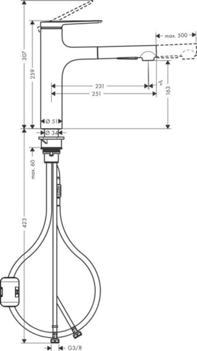 Hansgrohe Zesis M33 - Keukenkraan met uittrekbare handdouche, mat zwart 74822670