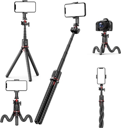 Casemania Universeel Statief - Flexibel Tripod voor Camera en Smartphone - Incl. Bluetooth Afstandsbediening - Octopus Telefoon Statief met telefoonhouder - (Actie) Camera Statief