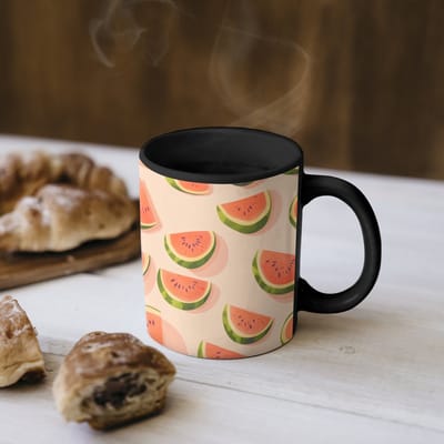 Magische Mok - Foto op Warmte Mokken - Koffiemok - Watermeloen - Schijfjes - Pitten - Rood - Magic Mok - Beker - 350 ML - Theemok