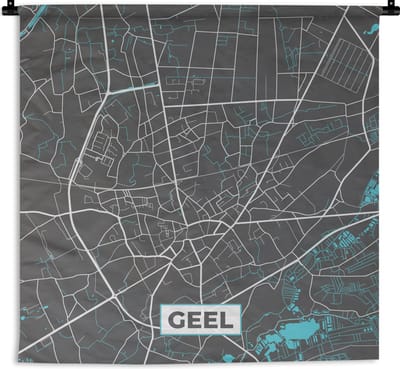 Wandkleed - Wanddoek - Stadskaart – Grijs - Kaart – Geel – België – Plattegrond - 180x180 cm - Wandtapijt