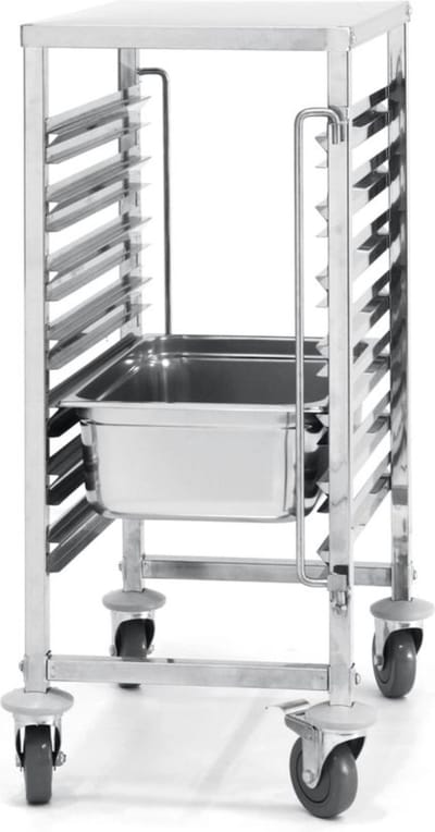 HENDI Regaalwagen – 7 x GN 1/1 – Inclusief werkoppervlak – 4 zwenkwielen – 445x615x945 mm