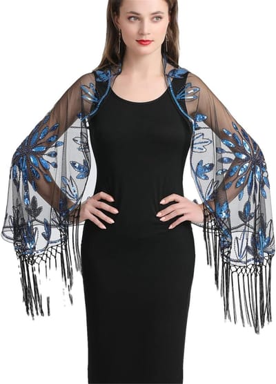 Dames Sjaal - Avond Sjaal - Feestelijke Gelegenheid - Met Pailletten - 60-80 Cm - Blauw