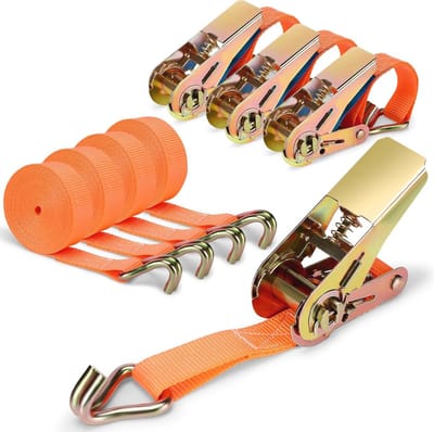 Set van 4 robuuste spanbanden met ratel en haken voor zware ladingen