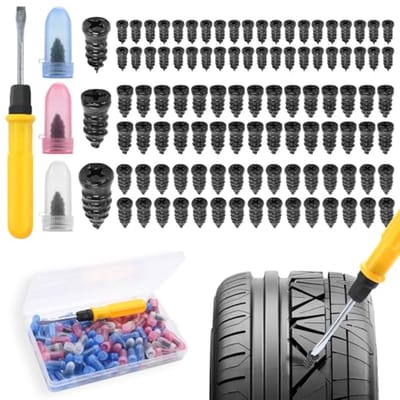 100 Stuks Reparatieset voor Motorbanden - Inclusief Bandenlont, Schroevendraaier en Rubber Spijkers