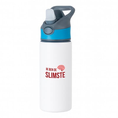 Hacebo® - Ik ben de slimste waterfles met rietje blauw - Zelfvertrouwen - iemand die heel slim is - quote - cadeautje voor een slim persoon - nerd - kado - cadeau - gift - geschenk - verrassing - slimme mensen - water fles - 650ML