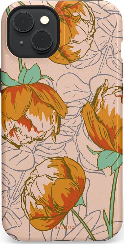 Casetastic hoesje geschikt voor Apple iPhone 15 Plus - MagSafe - Dubbellaagse bescherming - Lente pioenroos - Fashion Case - Zand Zilver Okergeel Terracotta