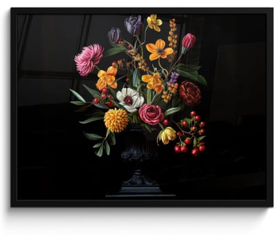 Poster in lijst - Fotolijst 70x50 cm - Posters - Sierlijk - Boeket - Bladeren - Posterlijst zwart - Decoratie - Wanddecoratie woonkamer - Muurdecoratie slaapkamer
