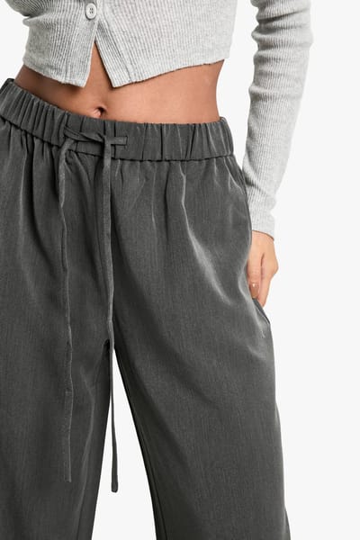 boohoo Dames Trekkkoord Geweven Wijde Pijpbroek | Grey | Maat: XS