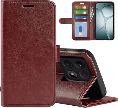 MobyDefend Hoesje - Geschikt voor Xiaomi 14T - Wallet Book Case (Sluiting Achterkant) - Bruin