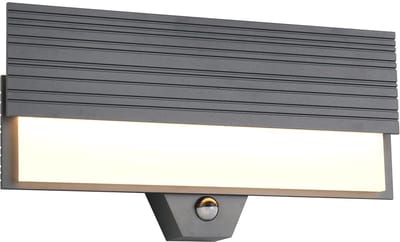LED Tuinverlichting - Wandlamp Buitenlamp - Trio Riza - 10W - Warm Wit 3000K - Bewegingssensor - Waterdicht IP65 - Antraciet - Aluminium