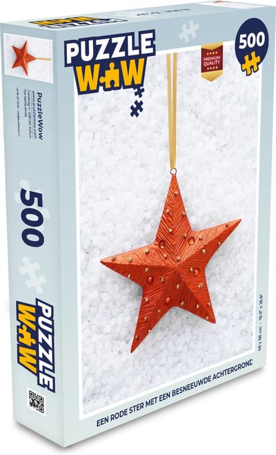 Puzzel Een rode ster met een besneeuwde achtergrond - Legpuzzel - Puzzel 500 stukjes - Kerst - Cadeau - Kerstcadeau voor mannen, vrouwen en kinderen