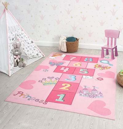 the carpet Happy Life – Speelkleed Prinses – Wasbaar & Antislip Kindertapijt – Roze – 80 x 150 cm
