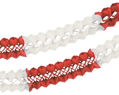Guirlande extra groot, papier Ø 16 cm · 10 m rood/wit brandvertagend